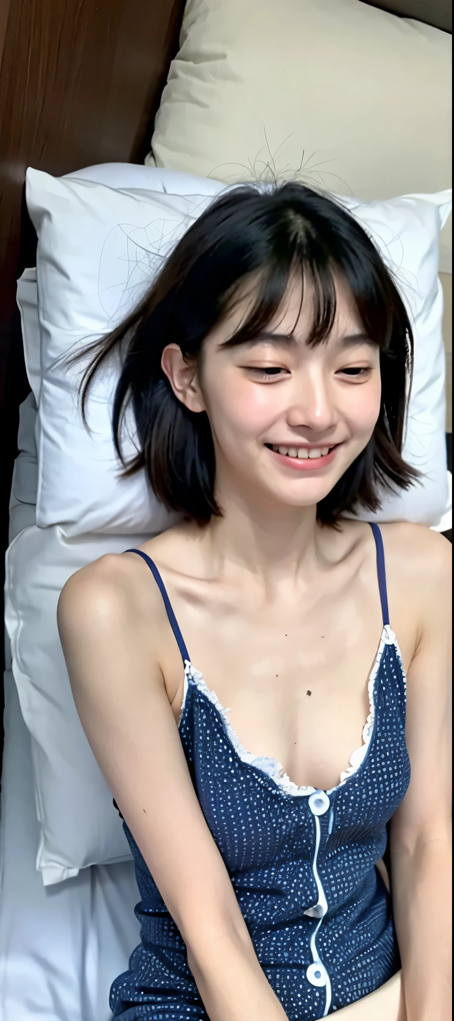 1girl in, bedridden, Lying down, armpits exposed, smile,