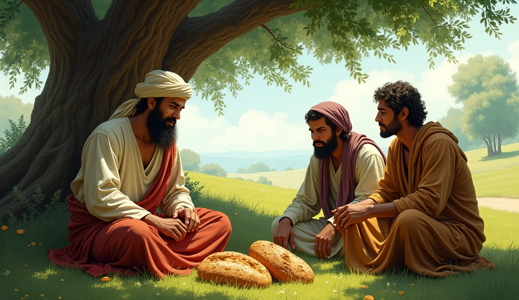 Arabs in ancient times with orange fruits