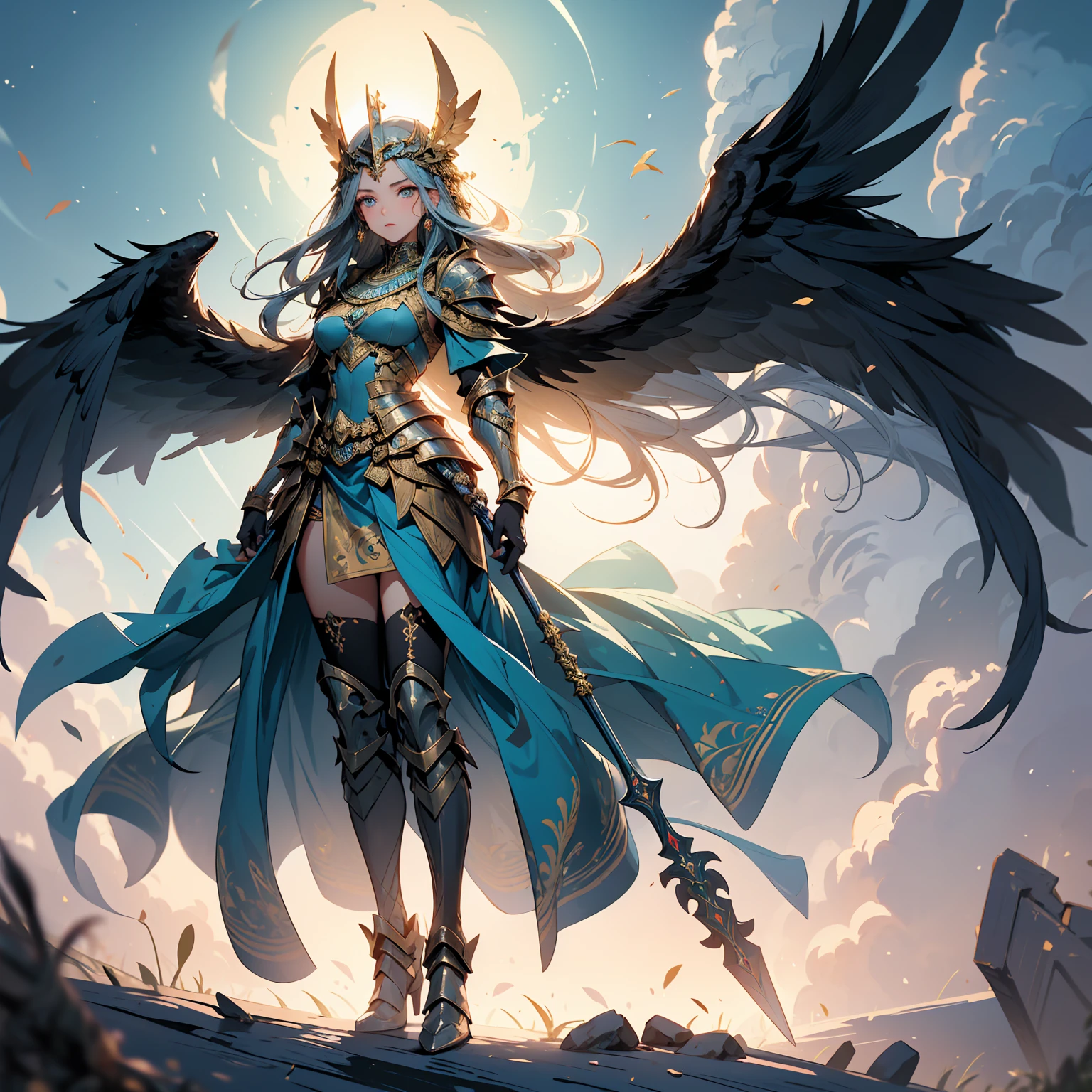 battlemech,(teens girl),(disheveled long black hair),Glowing blue eyes,Blue Light Energy Longsword,Galactic,Mechanical and exquisite,((Blonde Beauty))pubic detail,mech wings,elegent,Blue Mecha,Glowing blue-blue eyes,(Stocking Heels),land,Mechanical and exquisite,pubic detail,mech wings,elegent,The tree々,There are hands and feet,angled,angled,immensity,Wind,hazy,Mecha's eyes glow blue,Blue Mecha,Glowing blue-blue eyes,Holding the sword of delicate light energy,Skysky,Mechanical and exquisite,pubic detail,Huge mech wings,elegent,The tree々,There are hands and feet,angled,angled,immensity,baiyun,hazy,Mecha's eyes glow blue,pubic detail,Winds of the future,sacredness,Cavalier,battlemech,Glowing blue eyes,Blue Delicate Sniper Rifle,Skysky,Mechanical and exquisite,pubic detail,Huge mech wings,elegent,The tree々,There are hands and feet,angled,angled,immensity,baiyun,hazy,Mecha's eyes glow blue,pubic detail,Winds of the future,sacredness,Cavalier,the face is clear,Face wearing mask armor,masterpaintings,best qualtiy,offcial art,the Extremely Detailed CG Unity 8K Wallpapers,brightened light,(light particules,(Illustration)(Farbe)goodlooking,impeccable,((Graphic Painting)),(Heavier stroke)),(bold lines),Highest image quality,masterpaintings,Filigree,long eyeslashes,(((silhuette))),Very detailed background,tulips,Banana leaves,lilie,dew,Date palm flowers,Ryu,Light white off-the-shoulder dress,Mottled sunlight,(Close-up of people),(Beautiful little in good shape)((Super best quality)), ((A very masterpiece)), ((super detailing:1.4)), ((hyper realistic lifelike 3d)), Dragon Warrior Girl, Mechanical body, Dynamic action poses in battle scenes, Mechanical weapons of very complex and heavy fighters, Off-the-shoulder fashion that blends dense and complex steampunk with dense gothic lolita, Complex steampunk headgear, very thin long legs, Mechanical boots above the knee, Fluttering lace flared mini skirt, beautiful small breasts directed upwards,Somewhat long, Vertical curly silver hair flutt