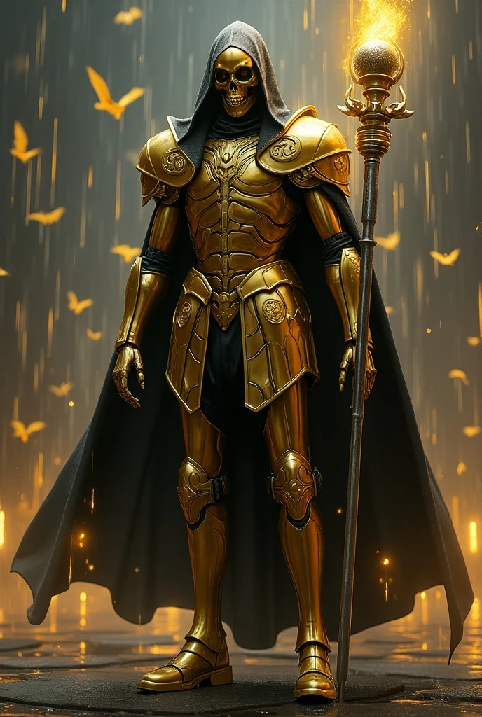 (golden saint seiya,surreal art,full-body shot),(best quality,4k,8k,highres,masterpiece:1.2),ultra-detailed,(realistic,photorealistic,photo-realistic:1.37),metallic armor,shiny gold armor,colorful cosmic background,strong muscular physique,breathtaking visual effects,powerful stance,sacred aura,sharp focus,dynamic lighting,vibrant colors,mythological symbols,intense action,glowing eyes,stunning composition,enchanted sword,surrounded by constellations,futuristic technology.
