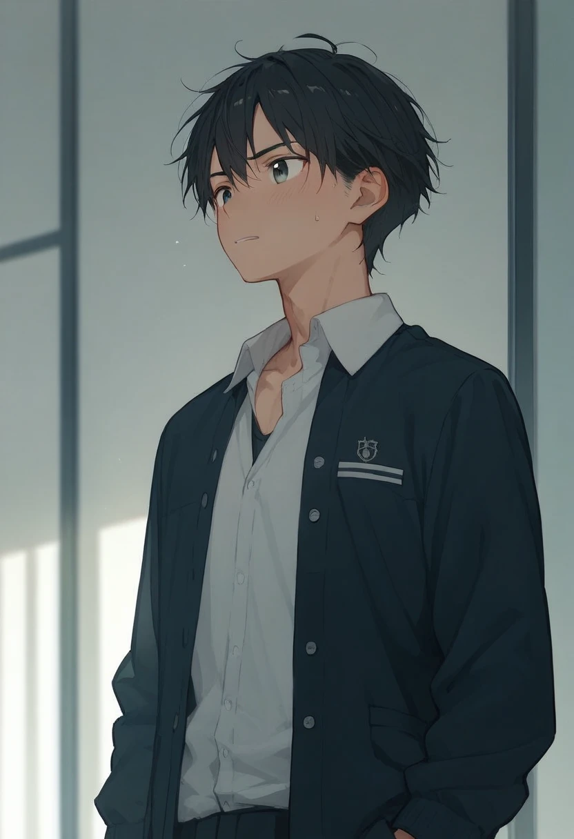 male、二人のmale、 high school student 、Student Uniform、slacks、Loose tie、whole body、 Black Hair 、Summer sunshine、male同士の濃厚なキスシーン、 Black Hair