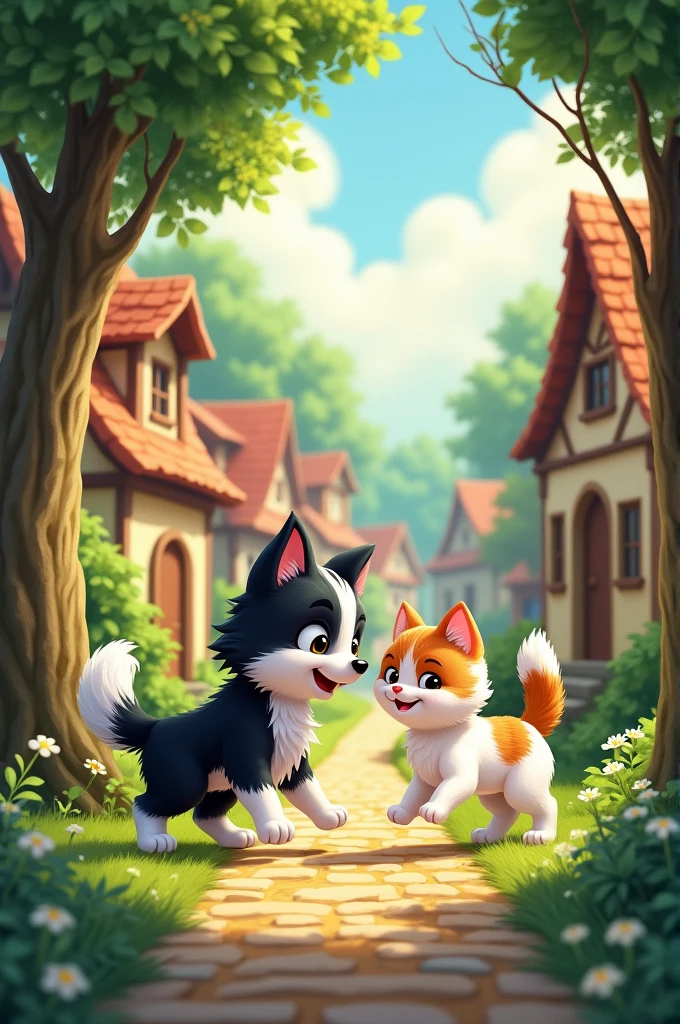 Create video of cat and dog tie and walking outside with his owner