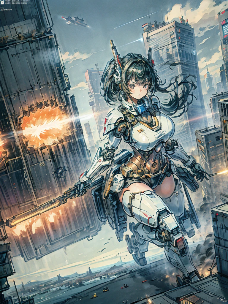 Cinematic lighting,super detailed skin、Beautiful detailed eyes、Best Quality,cyberpunked,(Alternative、dim colors, Soothing tones:1.3),(Giant Giant Soldier:1.5)、NSFW(1beautiful woman、Detailed beautiful facial features:1.3)(well-shaped breasts、Arms and legs are mechanical、Ripped clothes:1.5).(Possession of a modified Japan sword:1.8)(Wearing the Devil's Mask:2.0)(pov from down:1.8)Predawn sky、Destroyed coast、(Mechanical Moon:1.2)