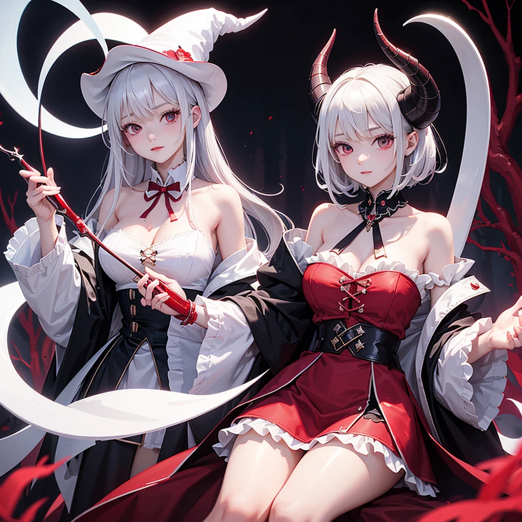 masterpiece, top-quality, top-quality, Beautifully Aesthetic:1.2, Three girls, Halloween night, Wearing a devil costume, high detailed, ((Red eyes:1.8)), Standing in line with seductive pose that sticking out breasts, (gigantic breasts:1.5), firm breast, nicely shaped breasts, slender figure,
BREAK
((Gray hair, Red colored inner hair)), wavy hair, (medium hair:1.2), (asymmetrical bangs:1.2),
in the Halloween party venue decorated for Halloween at late night, (Full body shot:1.1),