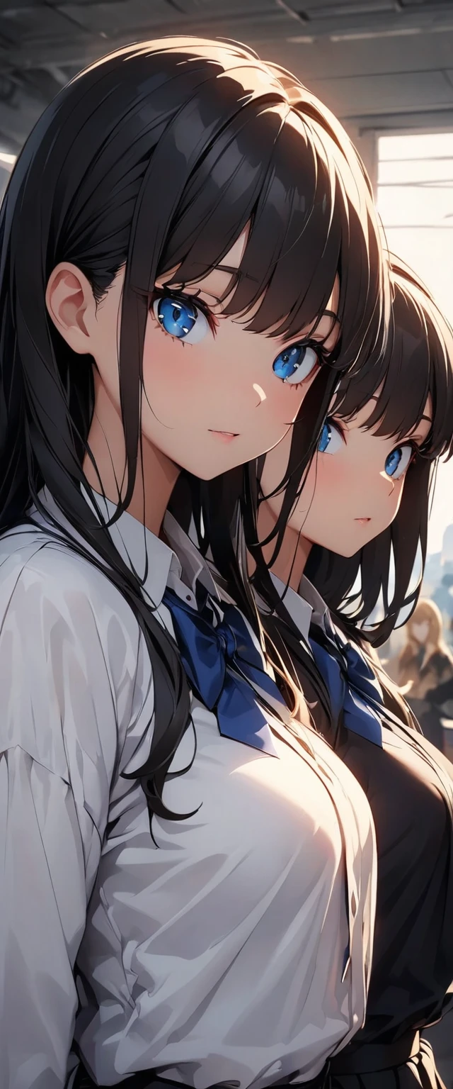(high quality, 8k, 4K, High Contrast, masterpiece:1.2, 最high quality, Best aesthetics), 1 Female, JK, (Real skin texture:1.3), (Film Grain:1.3), (Selfie angle, High angle), One girl,(similar identical twins:1.8),(side by side:1.4),
All the girls have the exact same face, The two have the same face and figure, as if they were mirror images., Beautiful and detailed eyes and face, 最high quality, close, Upper Body,
