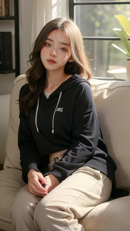 innocent 16 year old girl、((Random color oversized sweatshirt,skirt,dramatic pose)),cute face,bright eyes,tear bag,shy smile,shortcut,cafe background,RAW photo, (8k、highest quality、masterpiece:1.2)、(intricate details:1.4)、(realistic:1.4)、octane rendering、Intricate 3D rendering Super detaileded, soft light in the studio, rim light, vivid details, Super detailed, realistic skin texture, face, beautiful detailed eyes, Highly detailed CG Unity 16k wallpaper, compensate, (detailed background:1.2), shiny skin, whole body、draw from head to foot、cleavage,((skirtをめくって立つ,I can see your thighs))