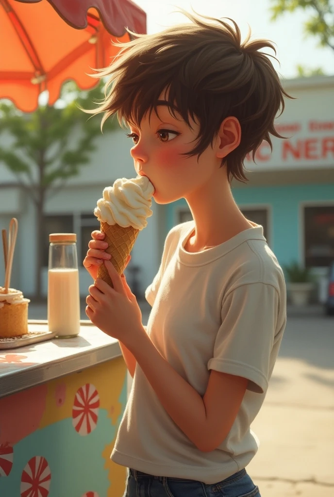 Illustration of a girl who eats ice cream