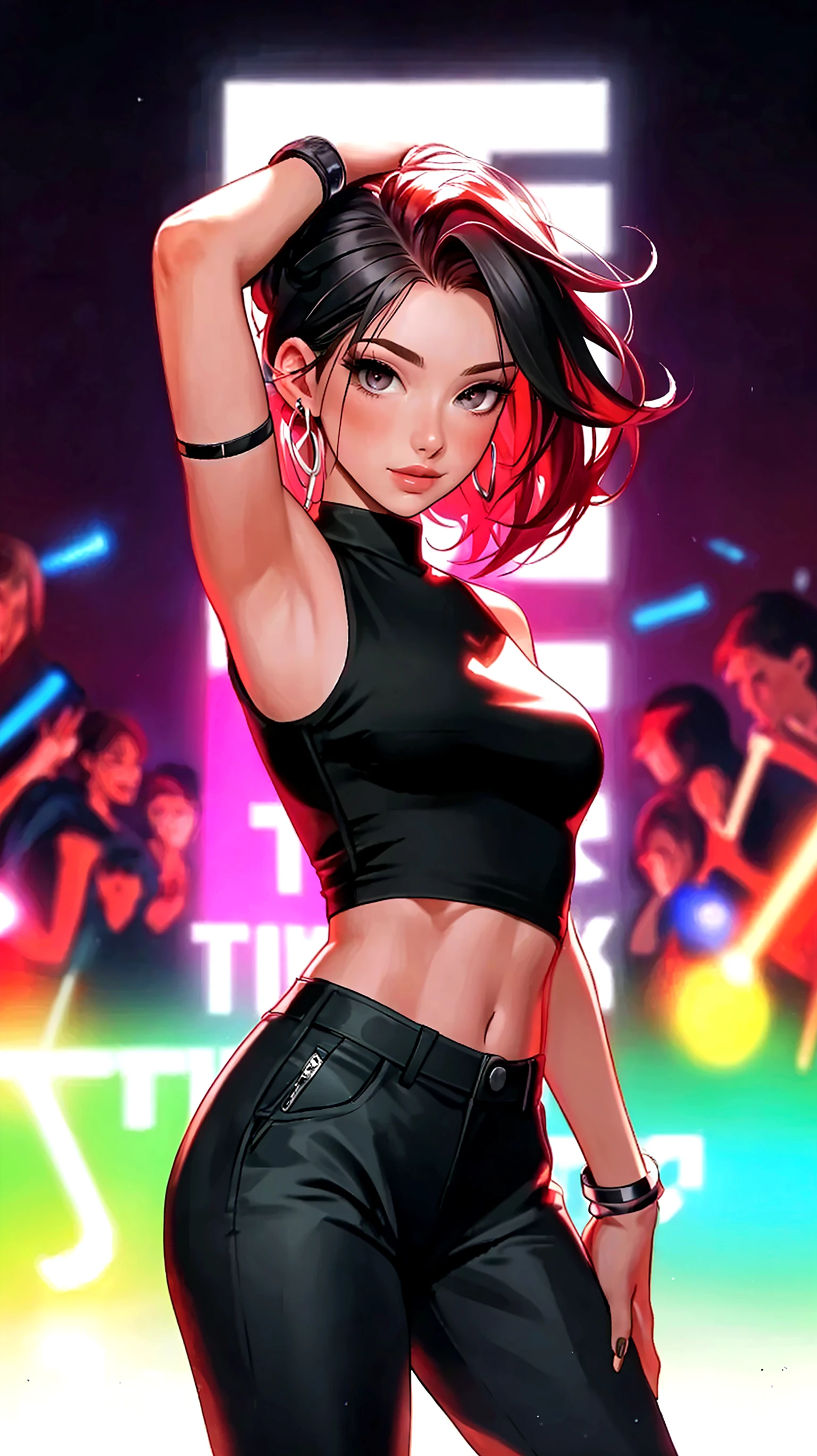 (score_9, score_8_up, score_7_up), alien, 1 alien girl, masterpiece, perfect face, perfect eyes, ultra detailed, gorgeous face, blush, curvy body, cute slut, focus on face, pink-skin Instagram model, human-ears, (very-long wavy shiny hair), photoshoot, cute pose, (pastel blue hair), (pastel pink skin:1.7), posing sexy, portrait, petite, svelte, perfect breasts, medium perky breasts, thigh gap, arched back, fit body, thin waist, (cute), (petite), (lovely grey eyes), (pastel blue hair:1.9), (thin waist), (highly detailed hair), (flirty smile), ((flirty wink)), flat stomach, (slightly oiled skin), (night time:1.5), (at a music festival:1.2), (at a rave:1.3), (silvery rave outfit:1.8), (tight leggings), ((cross-wrap halter crop-top)), ((GoGo-Boots), (perfect teeth), ultra-detailed, ultra-realistic, at night, indoors, orange + blue ambient light, arms at sides, dancing, twirling, dynamic pose, unique angle, from waist up, beautiful, studio lighting, negative_hand, g0thicPXL, GTA, glowing, neon, easynegative, ExpressiveH.