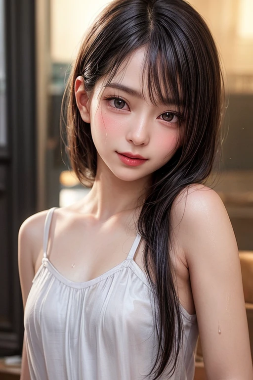 NSFW Upper body without wearing anything, areolae slip, light pink nipples, Small breast, Beautiful pink nipples,