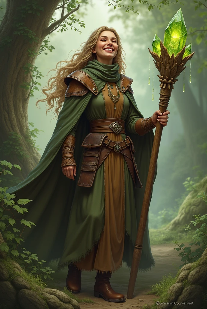 fantasy art, dnd art, (masterpiece:1.5), full body intricate details, highly detailed, best quality, highres, portrait of a female, elf (1.6, fantasy art, Masterpiece, best quality) druid playing with forest animals (1.4 intricate details, fantasy art, Masterpiece, best quality) with a short brown hair, green eyes, (fantasy art, Masterpiece, best quality)armed a staff, wearing a green cloak (1.4 intricate details, fantasy art, Masterpiece, best quality), wearing leather armor (1.4 intricate details, fantasy art, Masterpiece, best quality), in fantasy setting forest at night, moon, clouds, soft light, cinematic light, high details, best quality, highres, 1080P, 8k, anatomically correct, photorealistic