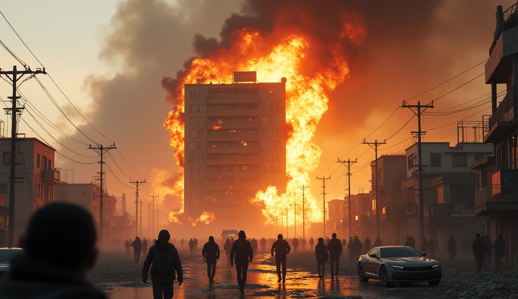 A hyper-realistic image capturing the intense moments of a massive earthquake striking Los Angeles, as emergency responders rush to aid the injured and trapped, their heroic efforts illuminated by the flickering lights of a city in turmoil.