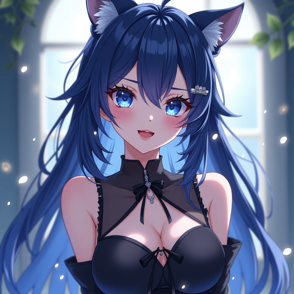 Intricate details: "(( 100% see through all underwear, cat ears, looking at viewer, thighhighs, cleavage, corset, blue hair, string panties, 70% nude, random low angle)), Intricate details: "(( (uncensored, nsfw), random sex angle), 100% see through all underwear, cat ears, looking at viewer, thighhighs, cleavage, corset, blue hair, string panties, 70% nude, random low angle))""