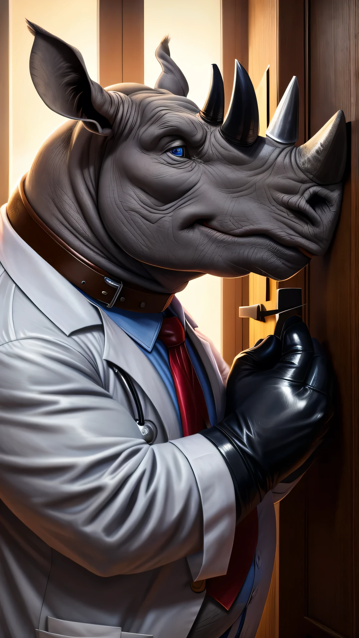 ((Best quality, masterpiece, detailed anatomy, detailed eyes, detailed hands, perfect lighting, perfect shading.)), by Bebebebebe, by K0bit0wani, by Zackary911, 1Male, solo, low-angle view, Pitbull, white furs, dark blue eyes, big muscular body, adult body, unbuttoned suit, unzipped pants, presenting penis, canine penis, knot, sunglass, In front of the night club entrance
