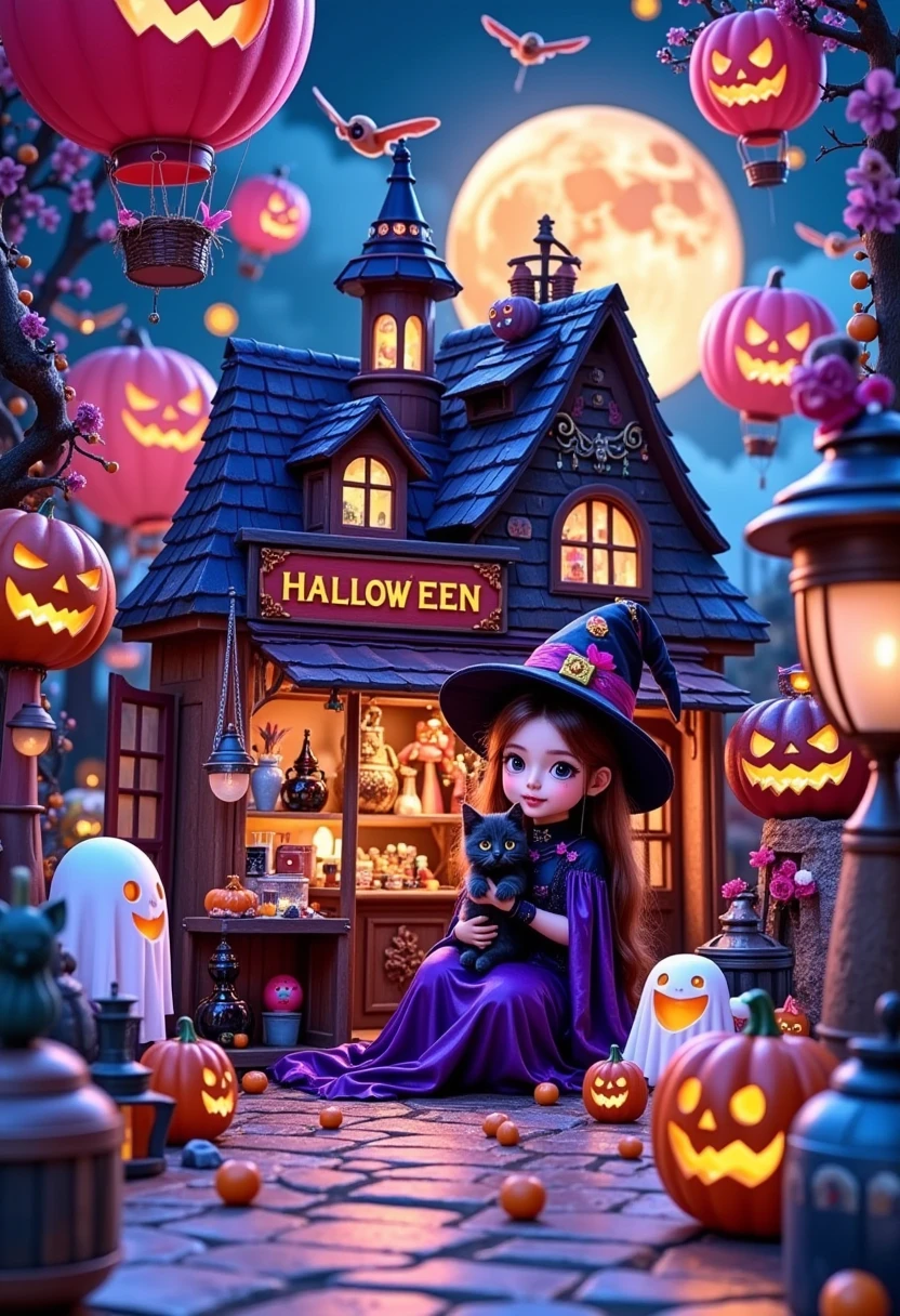 (tmasterpiece),(ultra - detailed:1.3),best qualtiy,(glittery:1.2),(dreamworld:1.4),(Van Gogh-style Halloween: 1.5),(The moon is empty),Delicious sweets,A child dressed as a wizard,Pumpkin monsters,mummy,super heroes, and other decorations, Fantasy world, Cute cartoon design style, the night,Skysky,moon full,vibrant with colors,brightly,1.4x realism,hyper HD,It is displayed in this beautiful scene,(The is very detailed,reasonable design,Clear lines,High- sharpness,tmasterpiece,offcial art,movie light effect,8K)