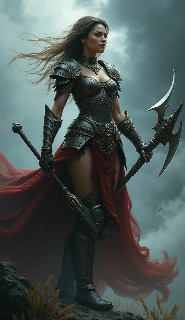 ((intricate details)),dark fantasy (/style/), gloomy atmosphere, (beautiful warrior girl, long hair), (sexy black lace outfit), (sexy expression) , vibrant colors, sharp focus, cinematic, (walking pose, dynamic pose), trending on artstation, (majestic oil painting by ed blinkey, atey ghailan, by jeremy mann, greg manchess),nsfw,style of ohwx, (Blonde hair swirling in the wind, beautiful symmetrical puffy eyes, high cheek bones, muted red lips), bloody green dented armor, Background active battle scene,