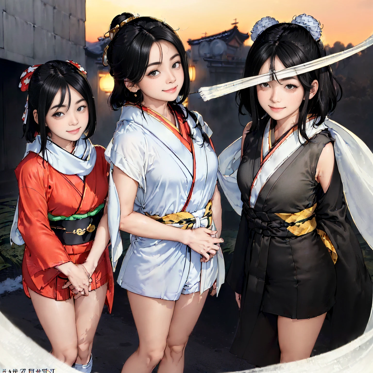 (masterpiece, highest quality:1.1), Warrior (dq3), One girl, alone, Long Hair, Twin tails, View Viewer, Black Hair, hair ornaments, Long sleeve, Small breasts,Beautiful cherry-colored areola、Erect nipples、Narrow waist、Shaved、 Mouth closed, Cowboy Shot, Iris, Raise your arms, Short-hemmed Chinese clothing, No underwear、No underwear、Hair ties, Clenched hands, Combat Stance, Yin and Yang simple background 、High Kick、She spreads her legs wide and does a high kick、Her clothes are turned up and her underwear is exposed、Chinese boxing、Raise one leg high and kick、His clothes were open and he was topless、Clothes are loose and chest is exposed