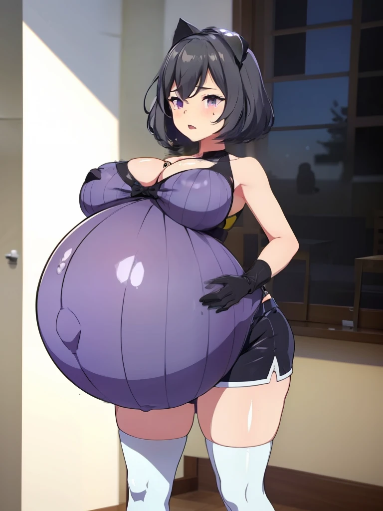 Hair Bow, black hair,Big Baby Bump pregnant, Purple school uniform, Big boobs, nipple, cum, Big Black Balloons,16 years girl, Big pregnant Belly, Big Pregnant girl, Largest Belly of Pregnant, Huge Pregnancy, background hotel room,Huge 9 months Pregnancy Belly, purple eyes