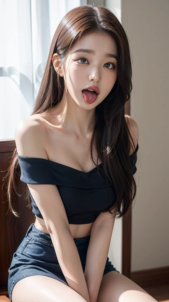 masterpiece photo by emily soto, kpop idol laying random place, nsfw:1.8, first sex pov , presenting sexual temptation, beatiful slightly visable, open mouth wanting kiss, sex pov, ((small flat tit )), spread legs, footjob pov