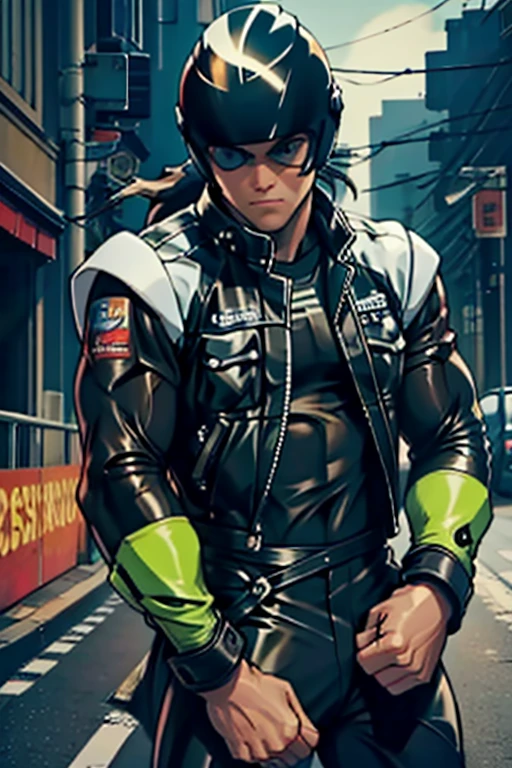 biker racing suit leather motorbiker Not wearing a helmet gay whole body racing suit leather By your side man GAY