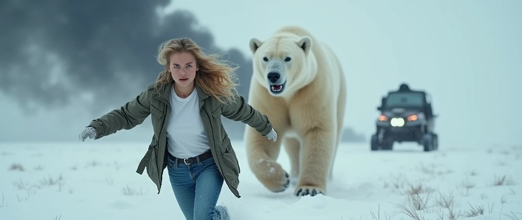 Giant wampa , monster carries, horny aroused beautiful, topless, faint, sleepy, leopard thong, blonde, young  teen girl in his arms embrace, cradling her perfect body top quality