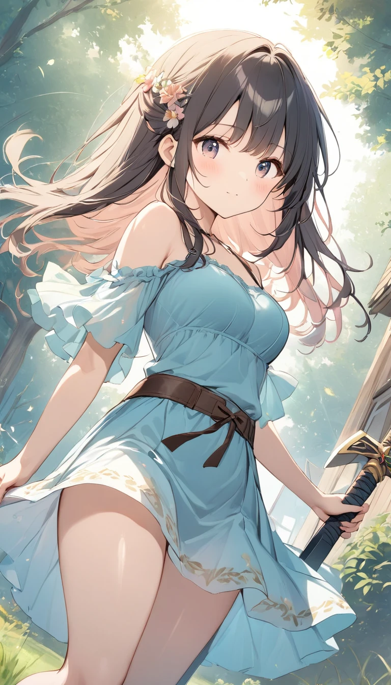 Full-size adult female, blue-brown hair color, Full Height, Bright Blue Eyes, smile, mouth, lips, Ahegao frown, White panties, good, Light skin, Thick legs, Thick thighs, fringe, good with lace underwire, Side Lock, Mountain, wood々Yellow leaves of, Background view, sunset, sunlight, Beautiful afternoon, cloud, Wind in my hair, Leaves flutter, Environment details, More vibrant colors, Saturation effect