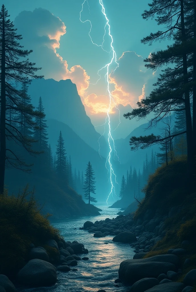 thunderstorm around mountains mountain water the most impressive panorama masterpiece incomparable beauty clouds cumulus summer thunderstorm gather lightning and thunder in sky