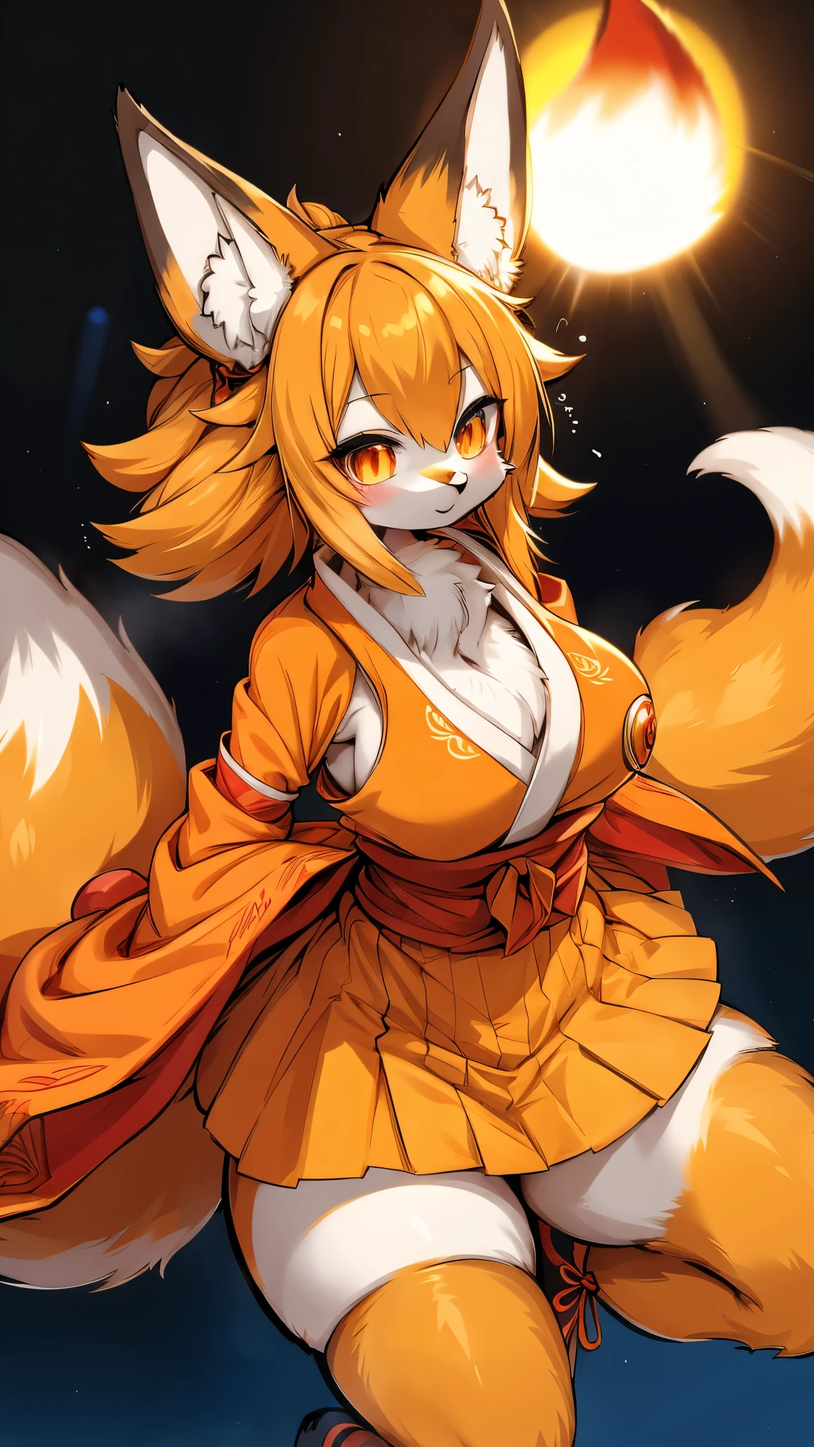 fox girl， Fox Girls ，Fox ears，hairy，hairy，furry， full body orange red hair ， orange red hair ，橘红Fox ears， orange red fox tail ，hairy，hairy，Miko costume，Miko costume，日式Miko costume， close up above the waist，cute，cute，Big breast girl，Slim clothes ， intimate clothes ，Tights