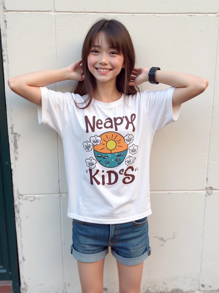Two Chinese boys around 9 ，Slightly thin in normal body shape，He wears a light blue short-sleeved shirt，Light blue shorts，espadrilles，Cover your face with your hands and cry，Urgency to pee pants