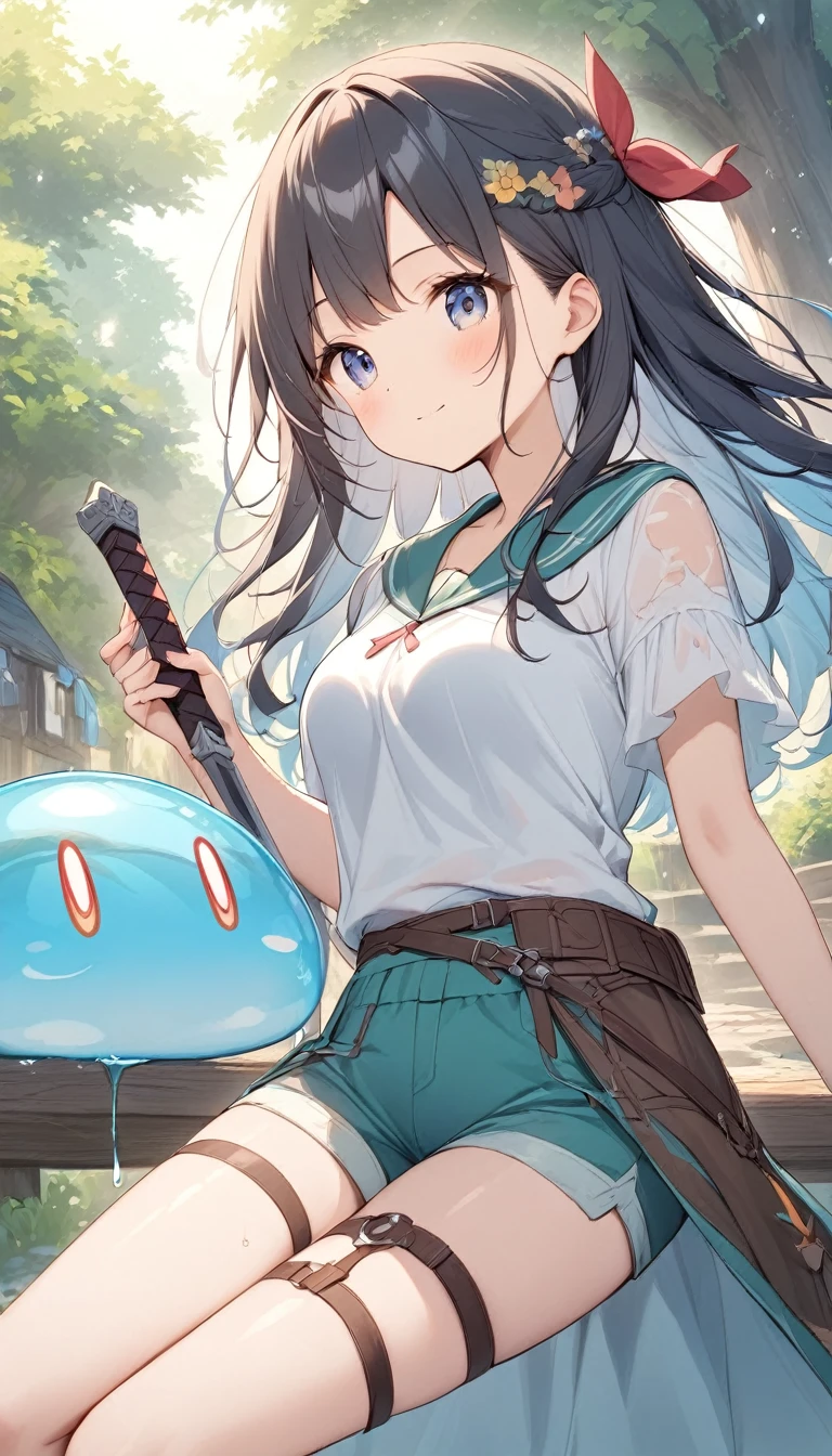 school girl, tentacle, shrine, nsfw, slime, intense sex, sweat,