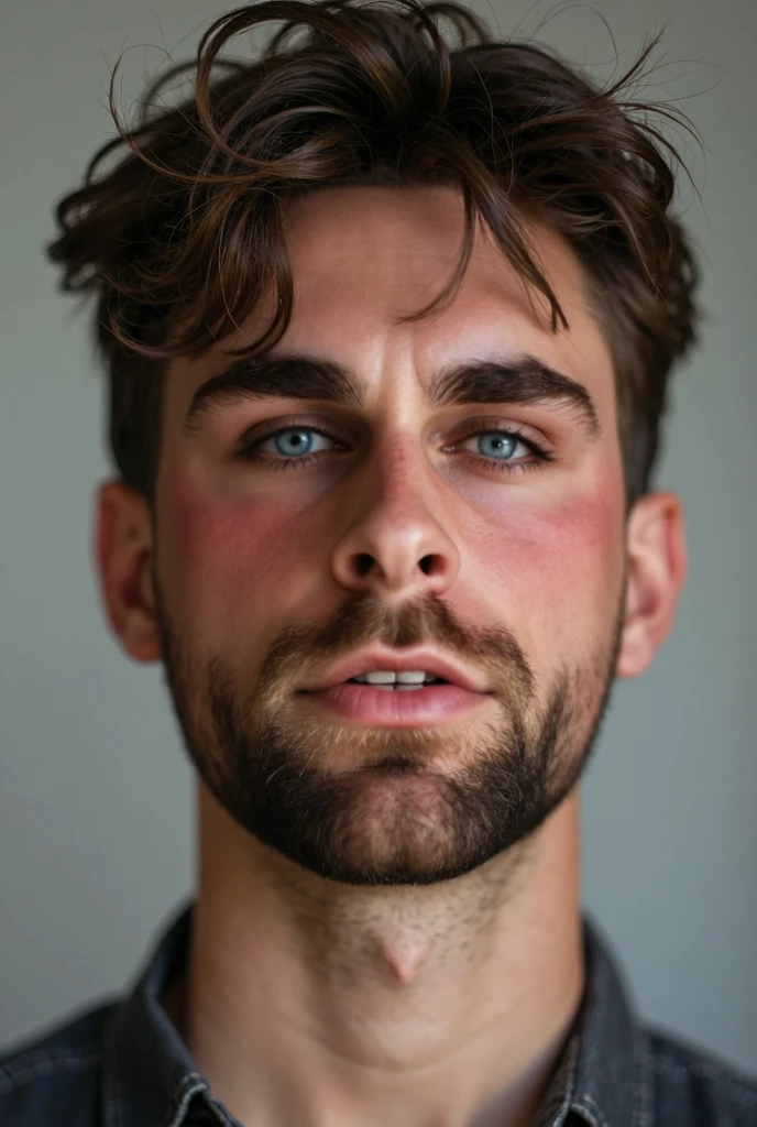 low key, young man, open mouth, bodybuilder, highly detailed skin, cum on face, wide face, strong chin, tough guy, hairy, unkempt beard, natural contour aesthetics, sweaty meat, shallow depth of field, muted colors, <lora:cum_b1:0.6>