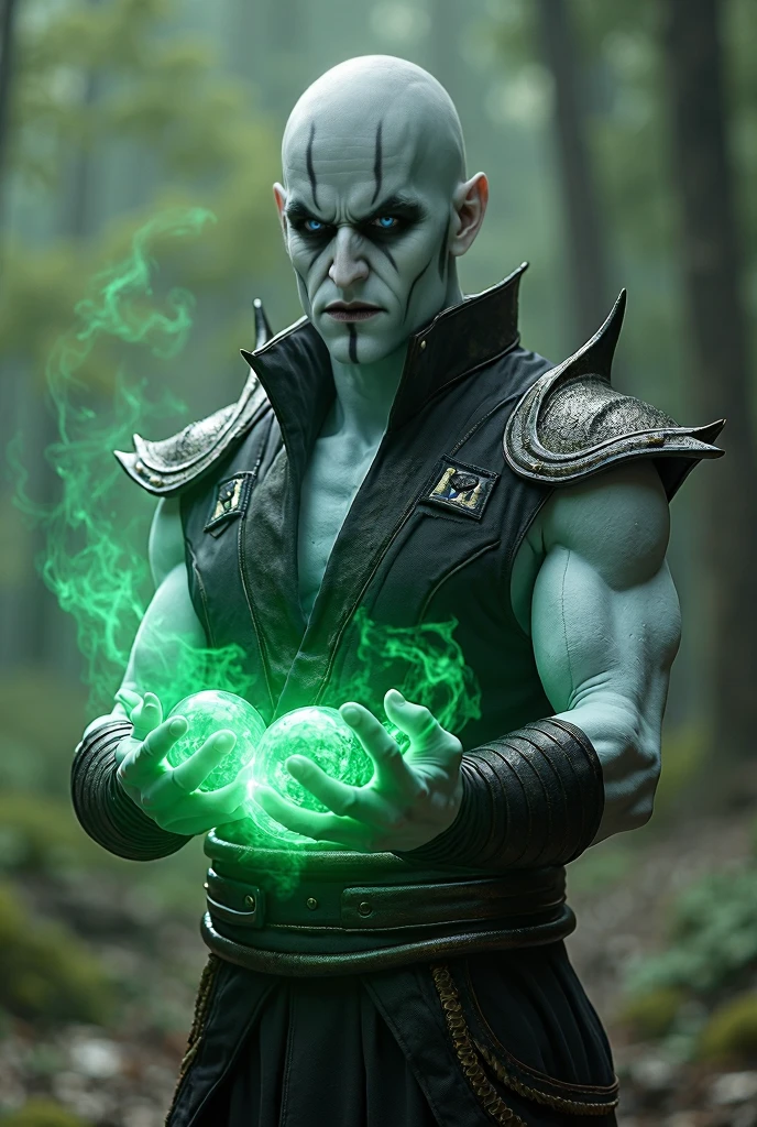 Dark Fantasy, hopeless fish man, Fish Skin, ((teal skin)), bald, brown bandana, Yellow eyes, ((closed clothing)), chain mail with wooden plates, gray pants, holding khopesh, sitting at a table in a tavern, warm lighting, Hopeless backstory, Hopeless landscape, It's dark night, Black Sky, It's dark night, Horror atmosphere, perfect anatomy, Masterpiece