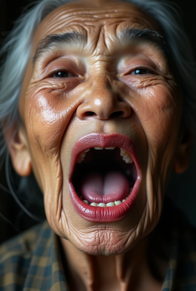 (On a table:1.2, Best quality:1.2), ((malaysian woman, malay, mature, mature face, Sold for 50 years)), (Hijab:1.35,Erotic naked body, Oversized cleavage:1.55, Hairy underarms:1.3), (Detailed faces, Detailed skin texture), (Stick out her tongue:1.5, Long tongue:1.5, abandoned cottage:1.3, farms)