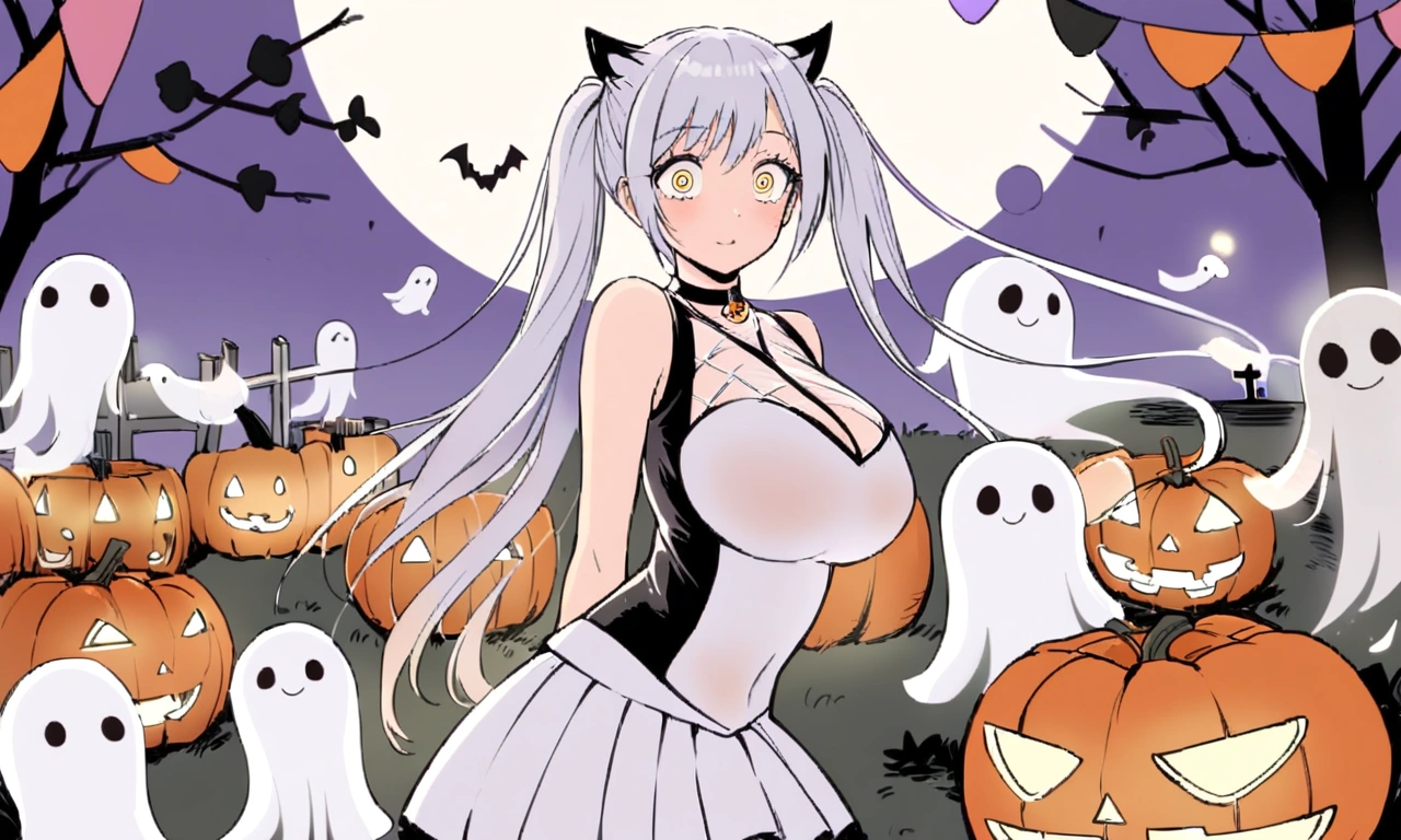 ((masterpiece)), ((best quality)), (detailed), perfect, solo, boosette, gorgeous girl, luscious lips, white hair, (((gigantic breasts))), (((in a haunted mansion))), (((White bra with straps))), (((boo ghosts super mario))), (((Evil smile))), (((tongue))), (((sweated breasts))), (((oiled breasts)))