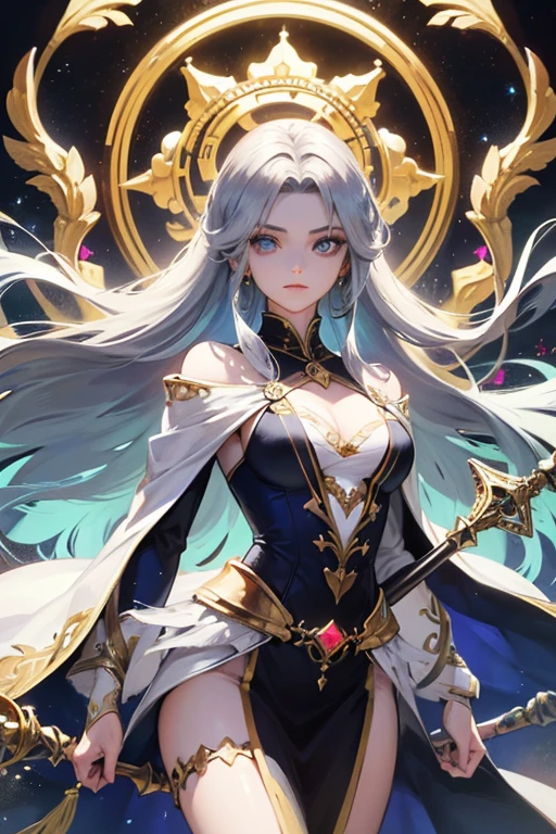 Idol style，Succubus，baby， Advanced art style，works of masters，16K，HD，Scary smile，silver hair，noble，Mink scarf，crutch，full-body shot，golden light，Advanced Cape，necklace，belt，shy，halo，Sexy figure，Lower chest，holy light，Film light and shadow，Domineering，King，arrogant，Reduce clothing fabric，，Details of the face，looking down，，perspective