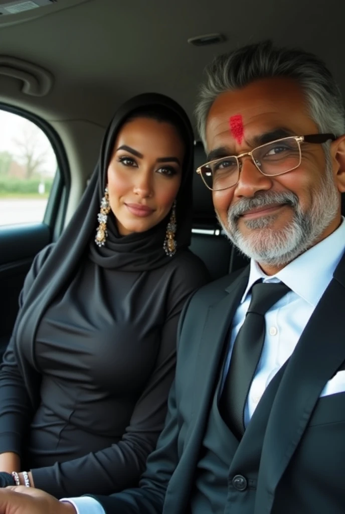 A hijabi women showing her cleavage in the car sitting with her father 