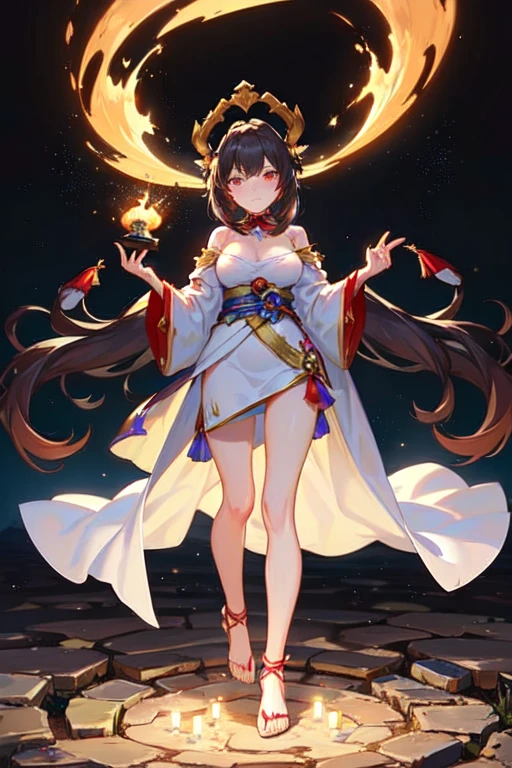 Onmyoji  Tempting Woman  Fox Tail  Fox Ears  Brown Hair  Yellow Eyes  Scanty Clothing  Low Angle  Full Bust  Rainbow Aura  Lots of Sparkle