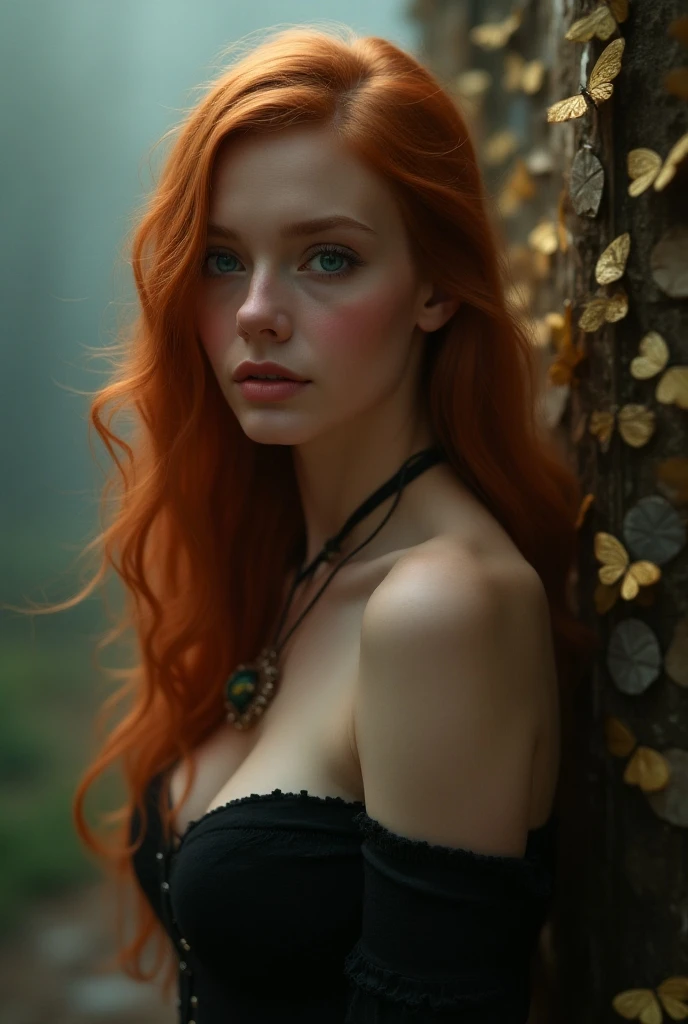 girl, red hair, green eyes, amber heard, pixie, Nearly naked, raining, cold, woodland