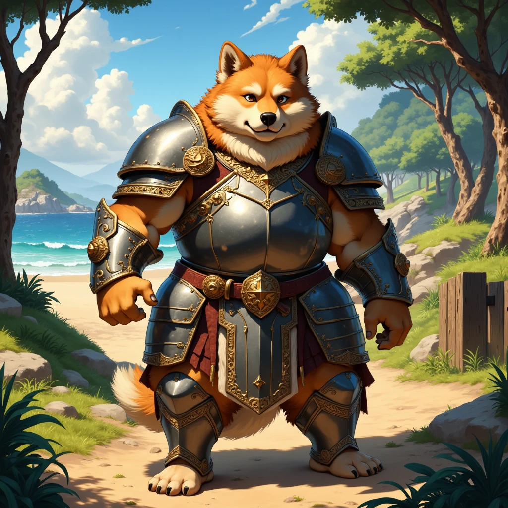 character focus, full body, looking away, various angle, european fantasy, a plump middle-aged german shepherd man, clothed, heroic costume, full armor, pants, dynamic pose, BREAK complete anatomy, perfect proportions, beautiful thigh gap, fluffy body, intricate fur details, beautiful fur texture, BREAK a detailed german shepherd tail, detailed boots, detailed foot, detailed hands, 5fingers, 5fingers nails, BREAK aesthetic anime face, insanity detailed face, male face, big face, square jawline, aesthetic anime eyes, detailed brown eyes, detailed brown cornea, detailed dark brown irises, detailed pupils, male eyes, big eyes, male eyebrows, innocent look, beautiful beard, BREAK full body in Michelangelo Buonarroti style, digital illustration anime, housamo style, detailed painting landscape, beach, path, outdoor, full color, HDR, BREAK masterpiece, official art, best quality, very aesthetic, absurdres, super fine illustration, great quality, BREAK noise reduction, very highres, large filesize, high quality, 32K, 8k wallpaper, dynamic lighting, BREAK insanity detailed, ultra detailed, intricate details, extremely detailed, detailed texture, an extremely delicate and beautiful, BREAK osukemo, e621 illustration, kemohomo, anthropomorphic, furry, cartoon, harmonious body, pastoral face, virtuous eyes, epic atmosphere