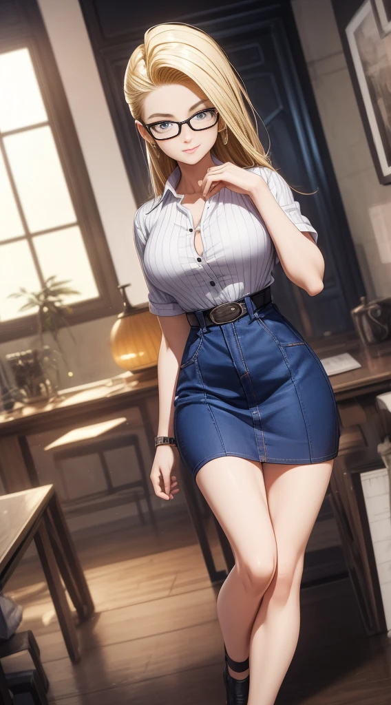 torres tiffany, (La mejor calidad, Obra maestra, Arte Oficial, Altas Resoluciones:1.2), fondo de pantalla CG 8k extremadamente detallado, Foto realista, Ultra detallado, Una chica, office lady, Cabello largo, brown hair, Rostro del prefecto, brown eyes, (pechos enormes:1.2), escote, Camisa abierta, falda, pencil skirt, gargantilla, brazalete, Pendientes, Mirando al espectador, Disparo de vaquero