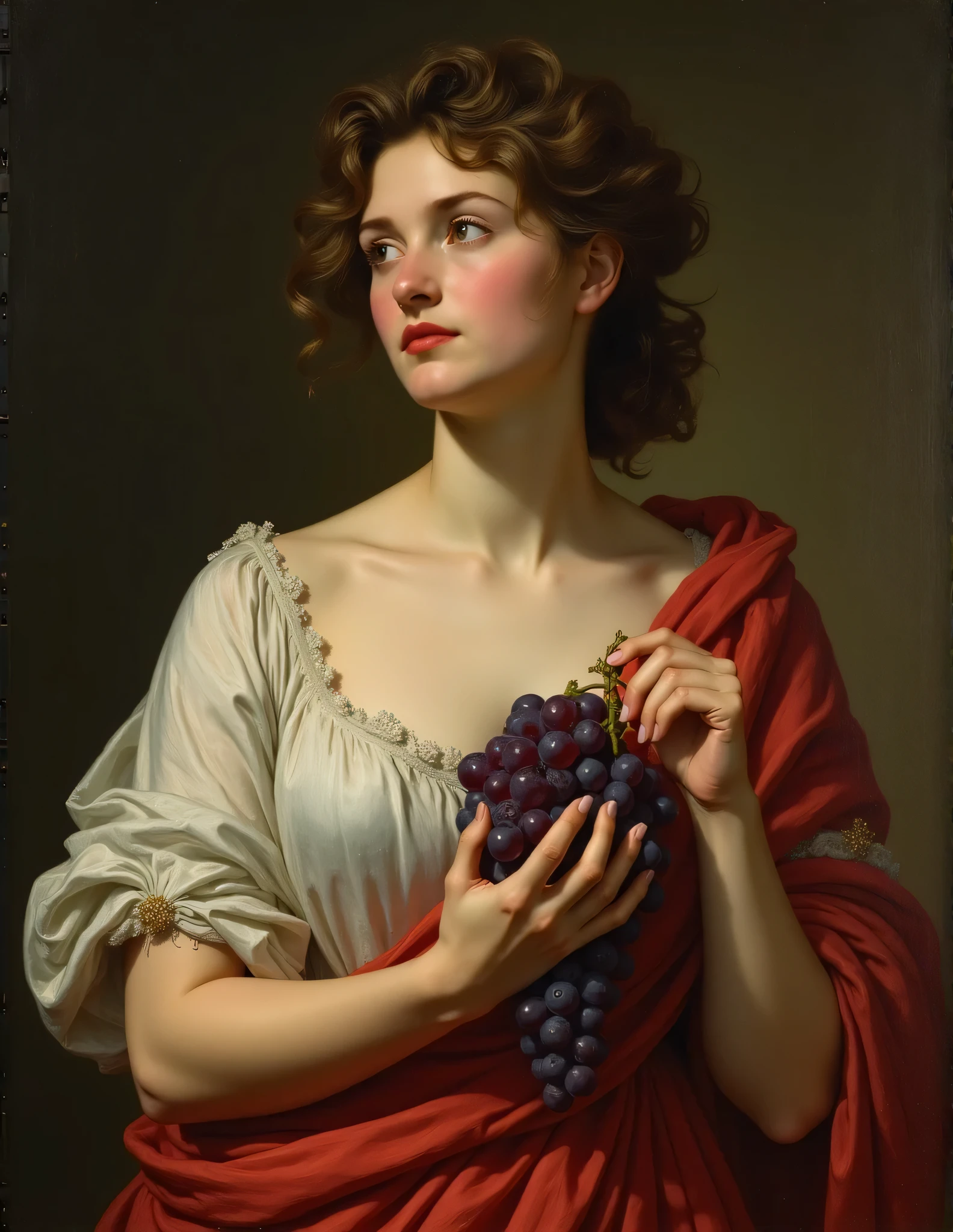 "Young slave with a plate of fruit" (Style of Jules Joseph Lefebvre ), ((oil painting palette)), ((Masterpiece)), Extreme detailing, perspective, 8K,