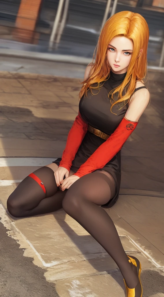 ((masterpiece, highest quality, Highest image quality, High resolution, photorealistic, Raw photo, 8K)), ((Extremely detailed CG unified 8k wallpaper)), Late night convenience store, a young girl sits outside, her back against the wall and her legs bent to her chest. She wears a baseball hat and rain coat. cleavage, lace bra, bare stomach, She looks sad. Pretty, Beautiful, young, 14 year old, short untidy red hair. thin, thigh high socks, adidas samba style sneakers. Seen from above looking down a set of iron stairs, menace, threat, dark, night, red neon light reflects off street. It is shot from behind her and she is turning to face the camera