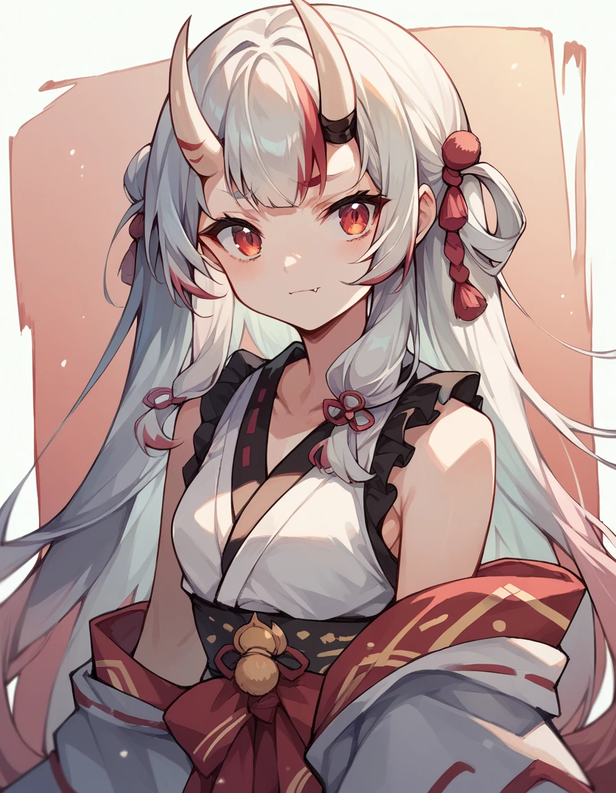 Nakiri Ayame, oni horns, long hair