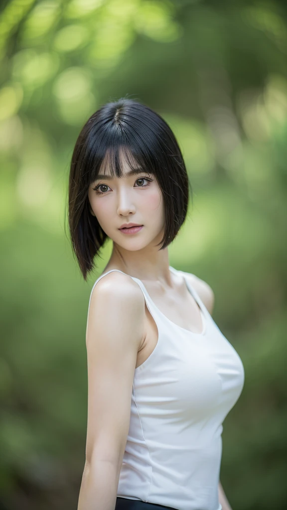 ( best quality , 4K, 8k, High resolution, masterpiece: 1.2), extremely detailed, (thực tế,  realistic as the photo ,  realistic as the photo : 1.37),  beautiful  old girl ,  slim and graceful figure,  Samui in Naruto cartoon , detailed face (6k), short hair (light hair ), smile, Posing as a model
