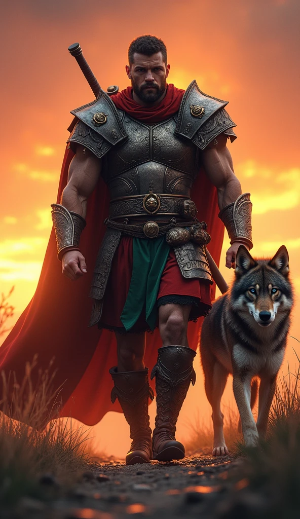 A strong beautiful man, brown eyes, wearing fighting jacket, has a fighting hand weapon on his shoulder walking and looking straight in the royal aisle and a donkey in human body,wearing underwear and fighting steel walking on two legs as a human and looking excitedly towards at man during walking in the royal palace aisle