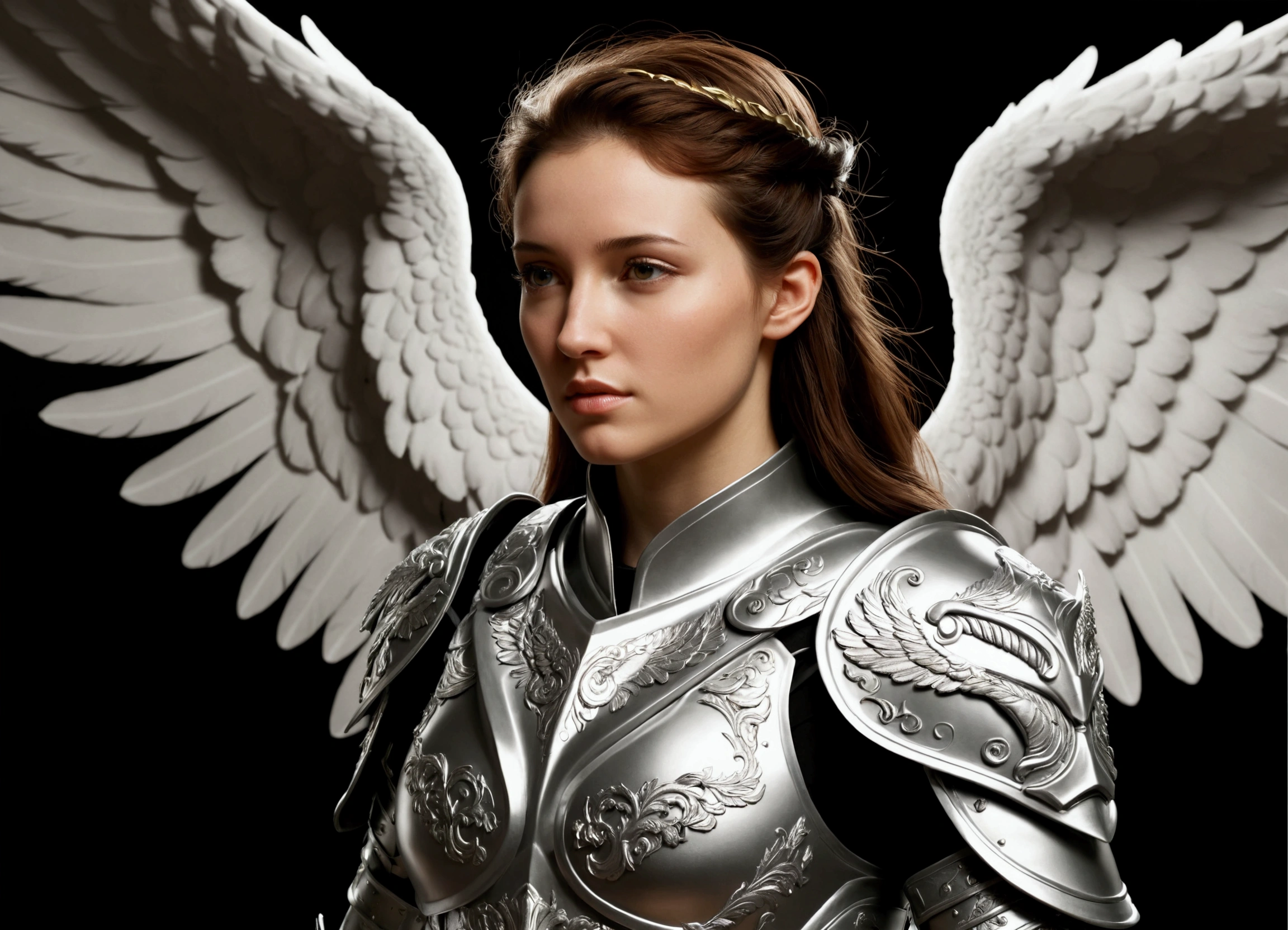 realistic, woman wearing Pegasus armor 