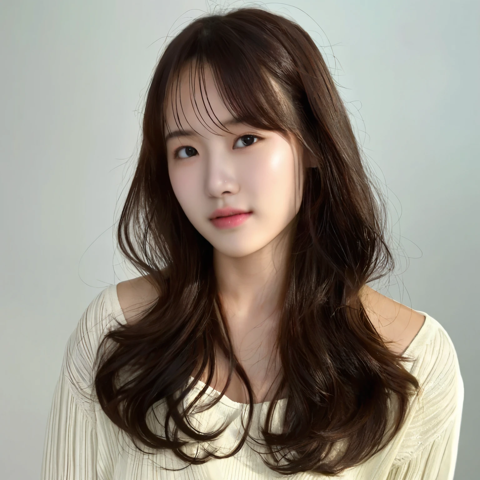 Best Quality, 8k, Masterpiece, (Portrait: 1.3), (photo realistic:1.4), (hyper realistic:1.4), Sharp Focus, looking at viewer, (smoother lighting:1.1), (increase cinematic lighting quality:0.9), realistic lighting, backlighting, light on face, ray trace, (brightening light:1.2), (Increase quality:1.4), sharp detail, (best quality real texture skin:1.4), finely detailed eyes, black_eyes, finely detailed face, 25 year old Korean woman