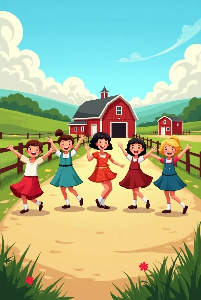 Image of boys and girls playing during Chilean national holidays in a house that has artificial grass in the year 2024, with decoration of Chilean flags in the form of garlands