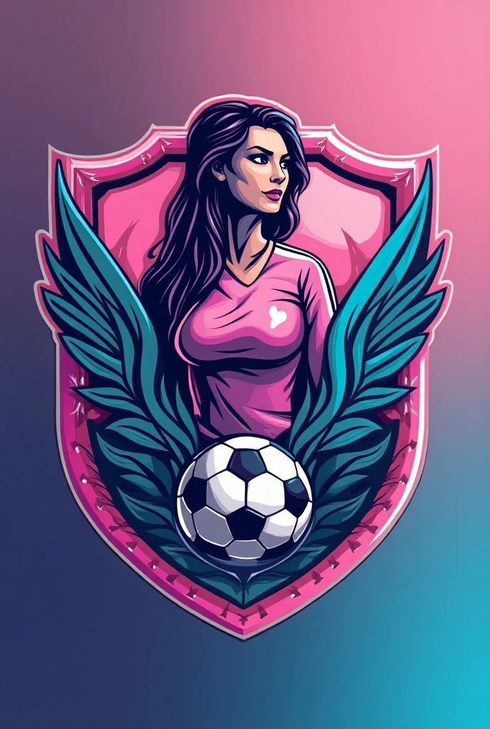 Football team logo in burgundy with gold with a Goddess called Diosas Sport club and a soccer ball