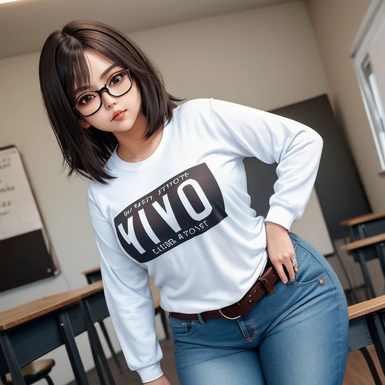 (8k、RAW Photos、Photorealsitic:1.25)、(no-makeup、shinny skin、best qualtiy、超A high resolution、depth of fields、chromatic abberation、Caustics、Wide range of lighting、Natural shading、Kpop Idle) The viewer looks calm and goddess-like with a sense of happiness、(1 pretty girl、Lori、18year old、college aged、a blond)、(((Short Bob Hair、Bangs)))、(Faces doing their best、effort)、((eye glasses、Fashionable、Black hoodie、long-sleeve、shortpants))、((((full bodyesbian)))
