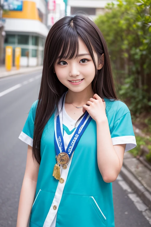 High quality masterpiece, 8k, ,  Japanese girl , RAW Photos,              absurd, Winner portrait smile face, 笑face, Alone, uniform, Summer Clothes Idol&#39;face, violet, Gardenia, Delicate girl,                      long black hair                    , Dark Eyes, Upper body digital SLR,                 Observe the Audience, Frank, Sophisticated, Like々Shii, Thin arms,              Professional lighting that sticks forward       ,                film grain             ,  chromatic ablation, (Details of the eye and face: 1.0), (Bokeh button:1.1)